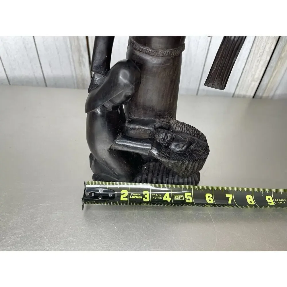 African Statue Ebony Wood Carved Family Of 4 Statue Tanzania 14.5in Mother Baby